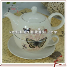 ceramic single tea pot set with color-matched saucer